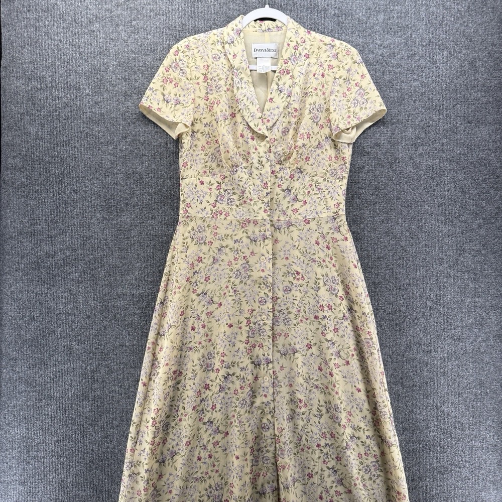 Danny Nicole Dress Womens 8 Beige Floral Button Up Prairie Boho Cottage Peasant